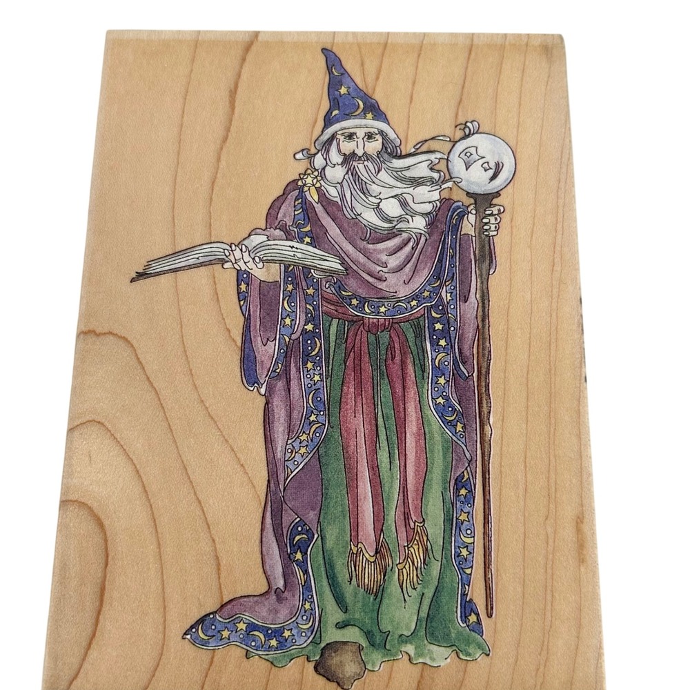 Stamps Happen Wizard Wood Mounted Fantasy Magic Stamp 80091 NEW Large Crafting